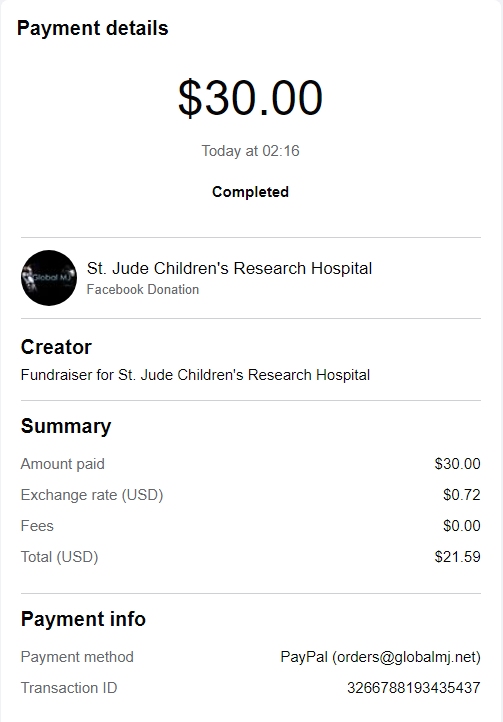Donation from GlobalMJ